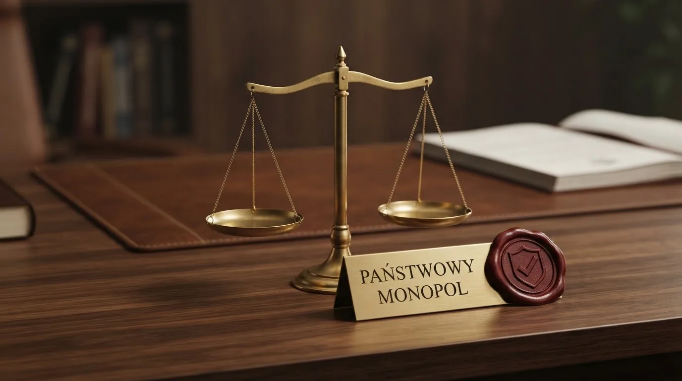 Waga i pieczęć obok napisu o państwowym monopolu na kasyno online