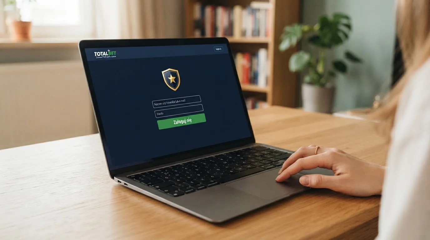 Strona logowania oficjalnej platformy Total Casino na ekranie laptopa, jedynego legalnego kasyna online w Polsce